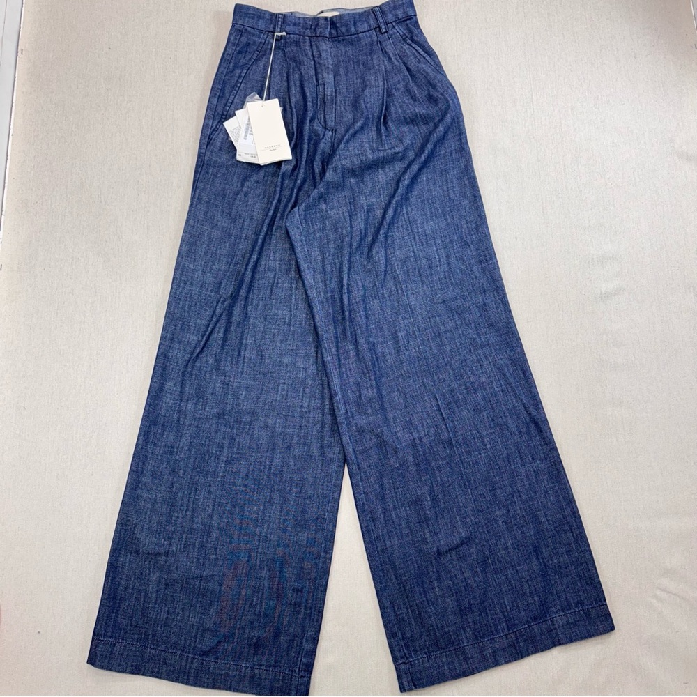 WEEKEND By  MAX MARA Fuxia Navy Blue Jeans Cotton Denim Flare Trousers 2 (EU 36)